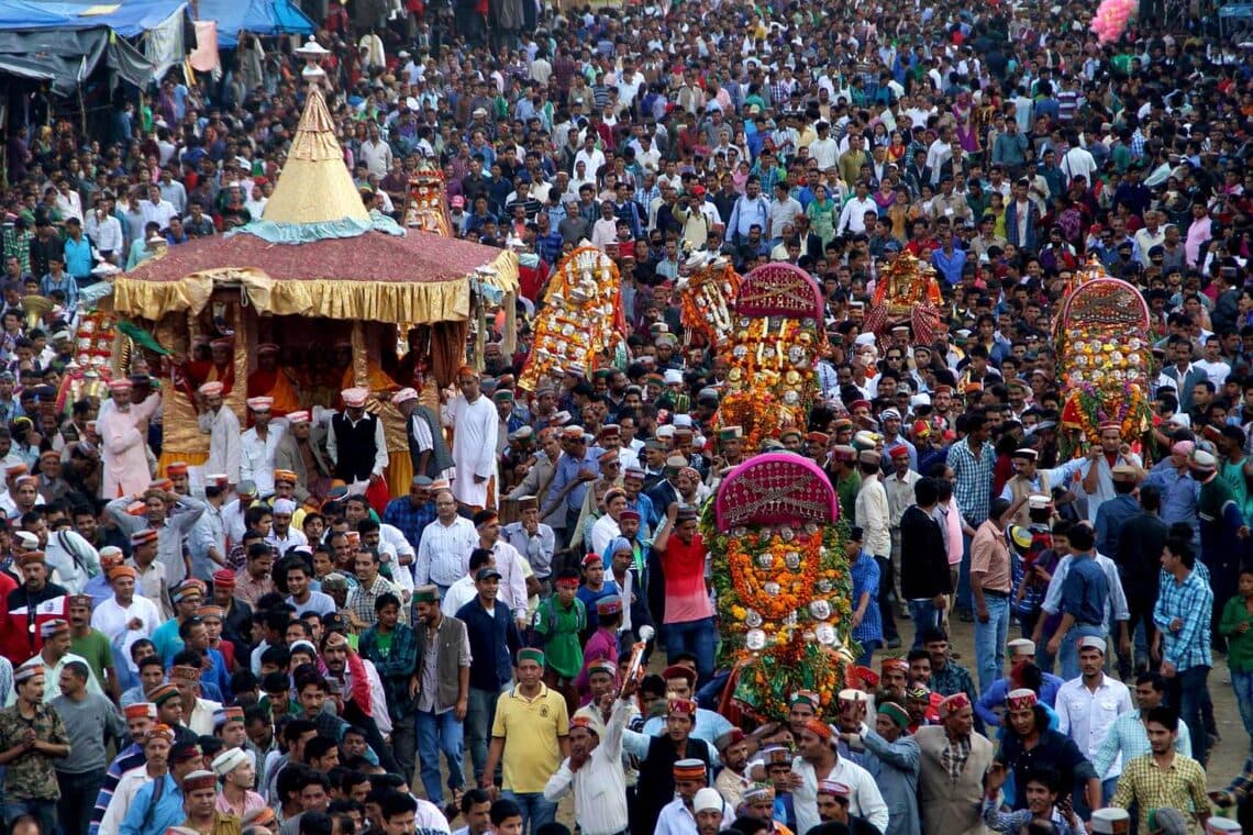 Crowds gather for the Dussehra festival in Kullu, India © Hindustan Times / Getty Images