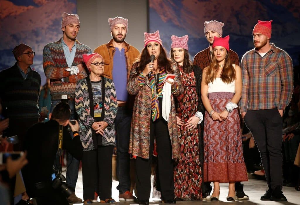 Mame Fashion Dictionary Missoni 2017 Fashion Show Pink Pussy Hats to Support Womens Rights