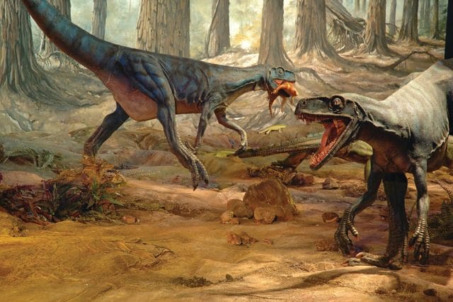 Arte: Dinosauri. Giganti dall'Argentina, Herrerasaurus ischigualastensis, ambientato