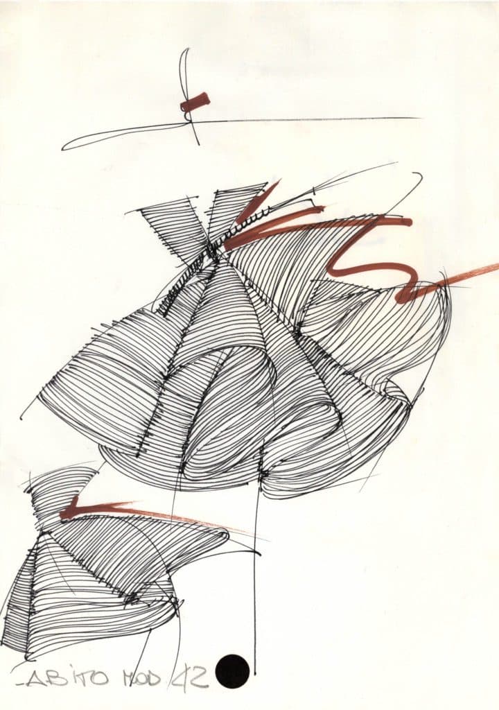 Gianfranco Ferré, moda un racconto dei disegni, la mostra, Abito/bustier, A/I 1987, schizzo