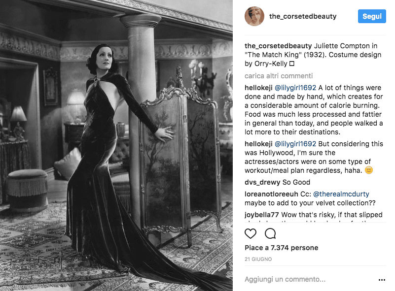 Moda: la storia della moda passa su Instagram. Juliette Compton nell'account di The Corseted Beauty