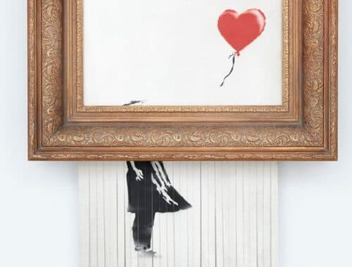 arte: girl with balloon di bansky in mostra. girl with balloon banksy