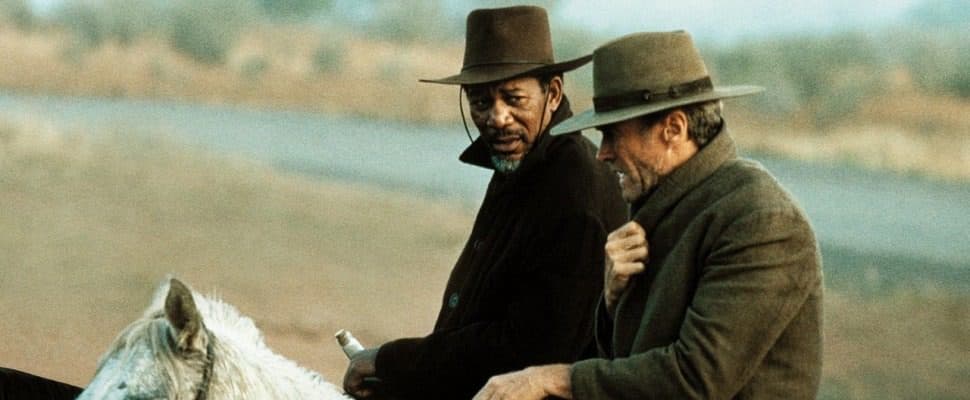 Morgan Freeman e Clint Eastwood in una scena de Gli Spietati, 1992